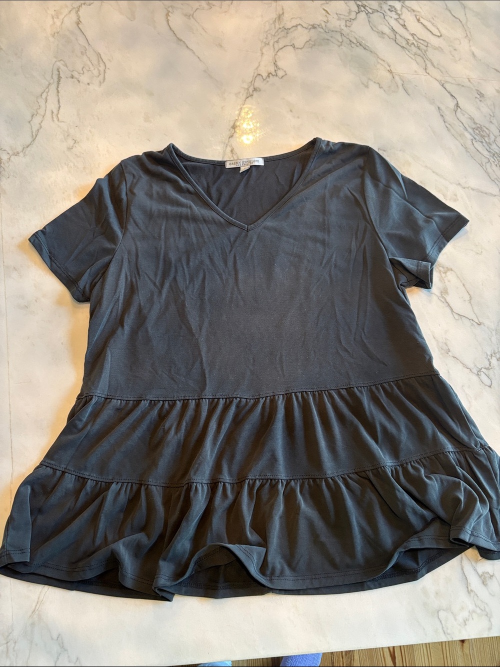 Green Envelope Black V-Neck Ruffle Tiered Tunic